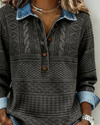 Velmora™ | Textured Knit Button-Collar Top